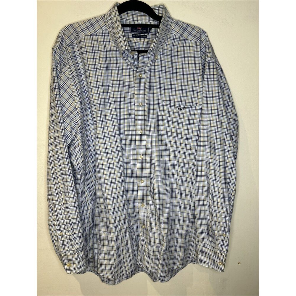 Vineyard Vines Shirt 100% Cotton Long Sleeve Button Down Plaid Shirt Mens 2XL